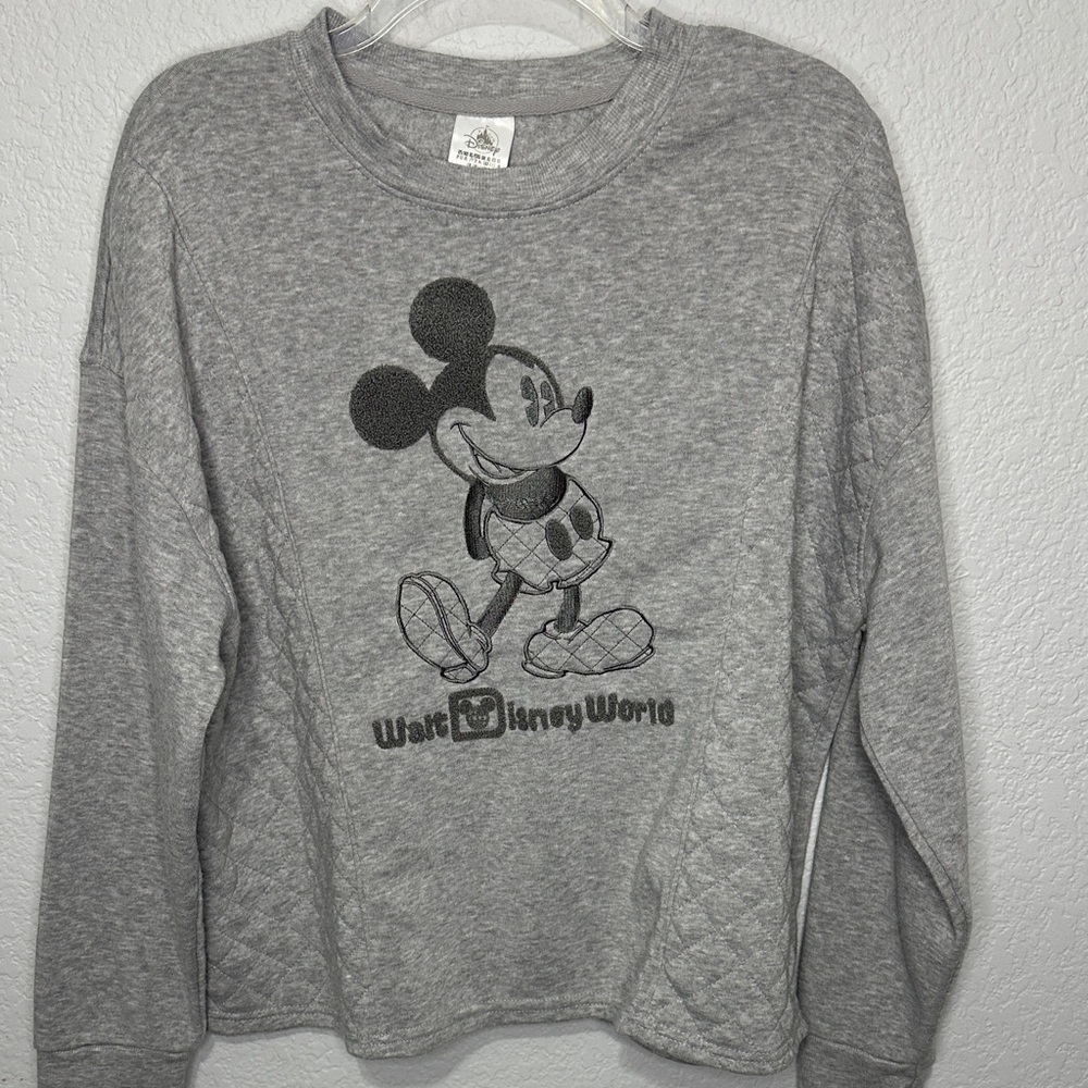 Disney Mickey Mouse Cropped Oversized Sweatshirt Gray XL